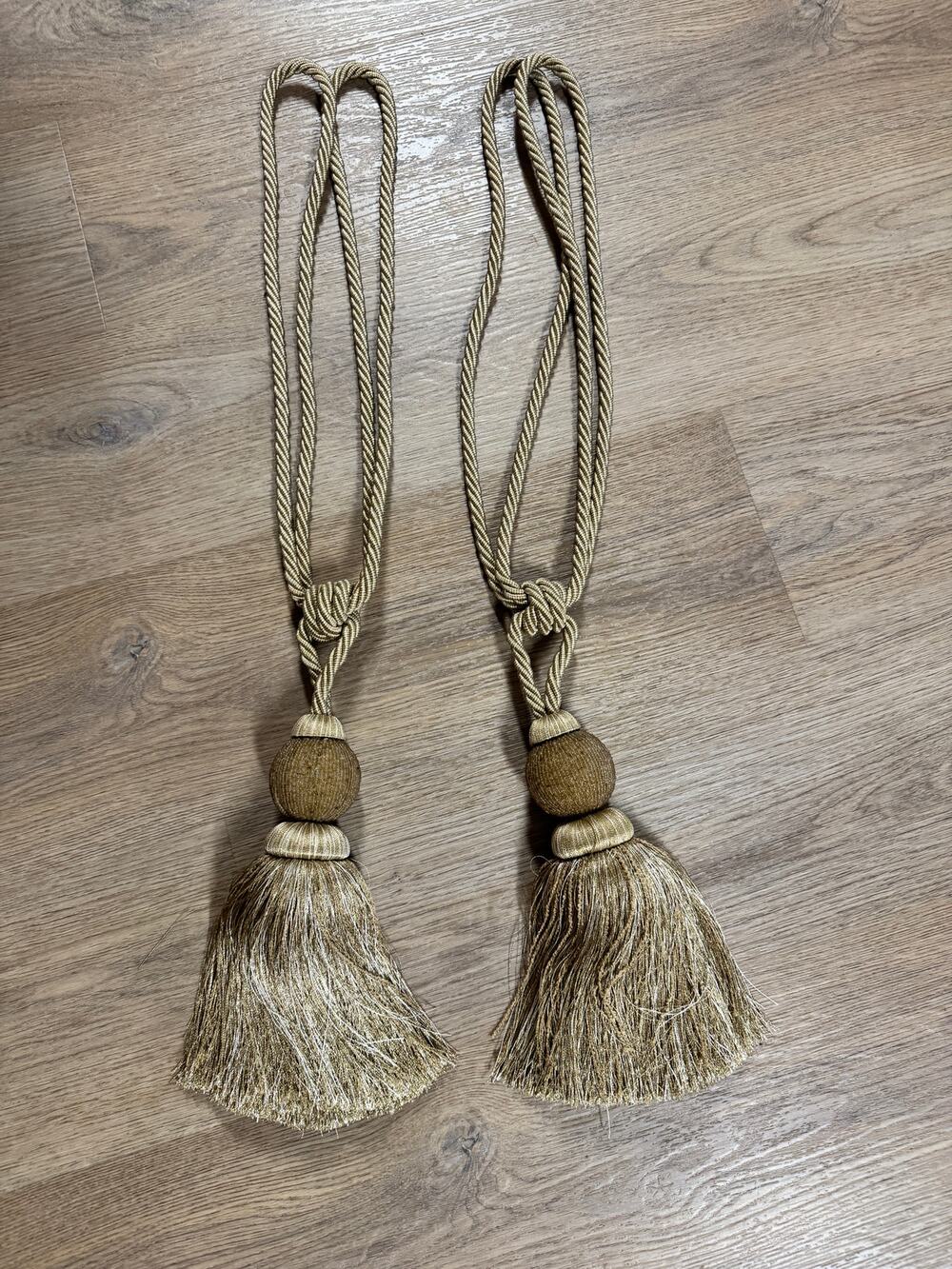 Beige Tassel Curtain Tiebacks Handmade Beaded Single Ball Home Decorative Set 2